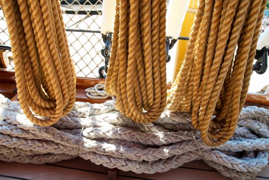 Yacht's ropes and tackles- marine rigging equipment.