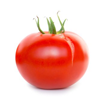 Red fresh ripe tomato isolated on white background