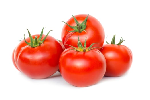 Group of red fresh ripe tomatoes isolated on white background