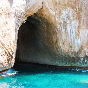 Big sea cave in the mediterranean coast. Sardinia, Italy.