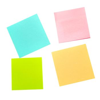 Four different color paper stickers isolated on white background