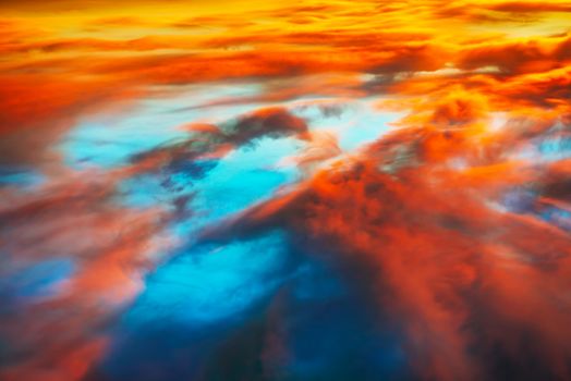 Colorful orange and blue dramatic sky with clouds for abstract background