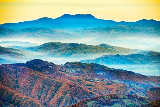 Beautiful blue mountains and hills at sunset time