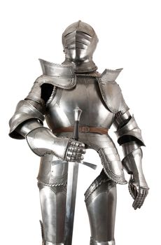 Armour of the medieval knight. Metal protection of the soldier against the weapon of the opponent