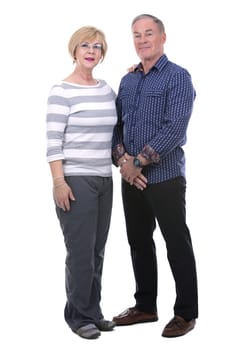 retired couple wearing casual outfits on white isolated background