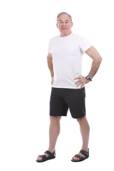 handsome caucasian man wearing summer outfit on white background