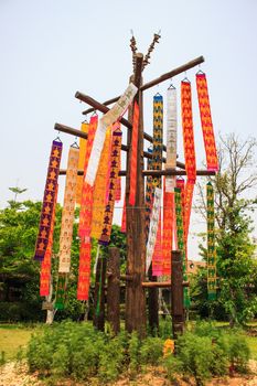 Paper flag in temple of Thailand for Buddha worship