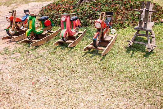 wooden horse in garden