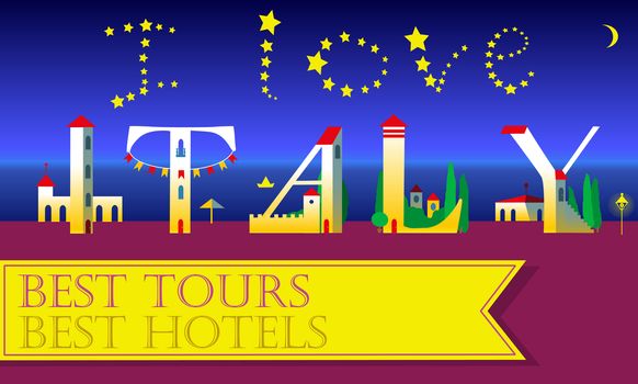 I love Italy Inscription. Holiday houses Font.  Illustration