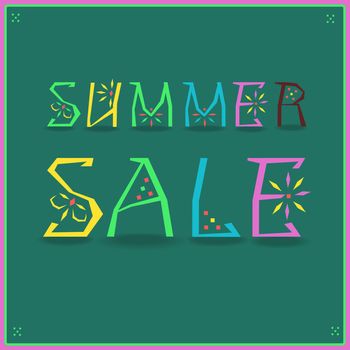 Inscription Summer Sale. Funny letters with floral and geometric pattern.  Illustration