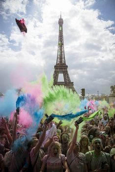 France: Over 30,000 participants attends a concert at the end of the Color Run by Sephora in Paris on April 17, 2016.