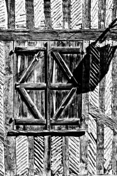 French Window with Closed Wooden Shutter, Vintage Style Toned Picture