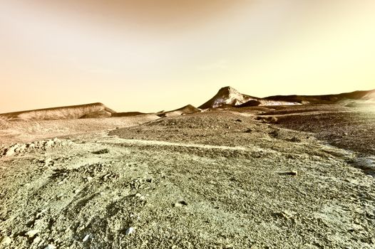 Sunset over the Stony Desert in Israel, Vintage Style Toned Picture