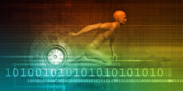 Man Racing on a Technology Background as Art