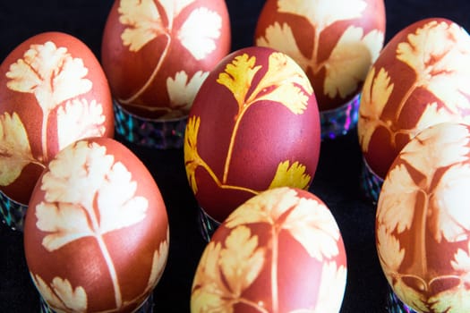 Photo of Easter eggs on black background