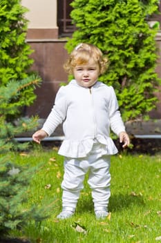 Caucasian beautiful cute infant girl in summer