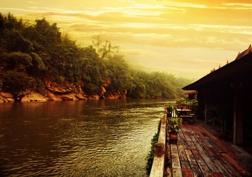 Kwai river in Thailand at morning