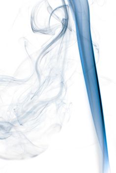 Blue insence smoke on white background, graphic resource.