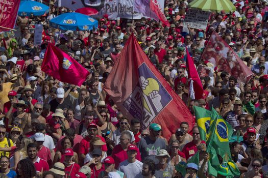 BRAZIL, Rio de Janeiro: Protesters took to the streets against the impeachment proceedings of President Dilma Rousseff, in Rio de Janeiro on April 17, 2016.Rousseff faces an impeachment vote today over charges of manipulating government accounts. Brazil's lower house is voting on whether to continue impeachment proceedings. 342 out of 513 votes are needed to continue the proceedings to the upper house.