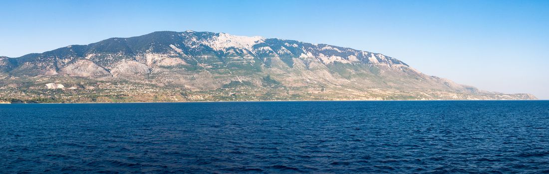 Panoramic view of Kefalonia Island from the sea, Greece