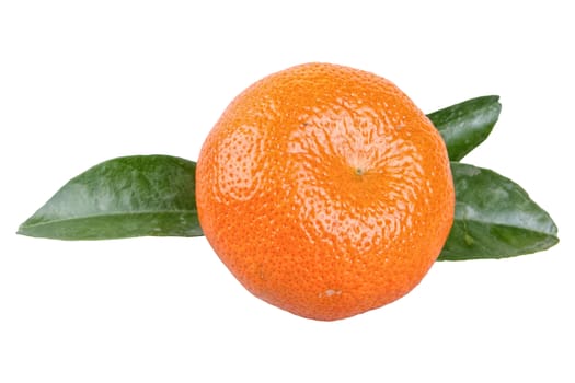 Mandarin with leafs isolated over white background