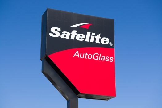 PASADENA, CA/USA - APRIL 16, 2016: Safelite AutoGlass sign and logo. Safelite Group, Inc. is an American automotive glass and claims management company.