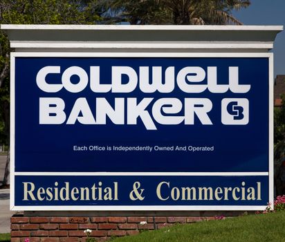 ARCADIA, CA/USA - APRIL 16, 2016: Coldwell Banker real estate office sign and logo. Coldwell Banker Real Estate LLC is an American real estate franchise.