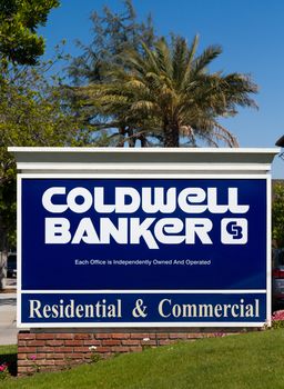 ARCADIA, CA/USA - APRIL 16, 2016: Coldwell Banker real estate office sign and logo. Coldwell Banker Real Estate LLC is an American real estate franchise.