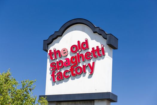 MONROVIA, CA/USA - APRIL 16, 2016: The Old Spaghetti Factory sign and logo. The Old Spaghetti Factory is an Italian-style chain restaurant.