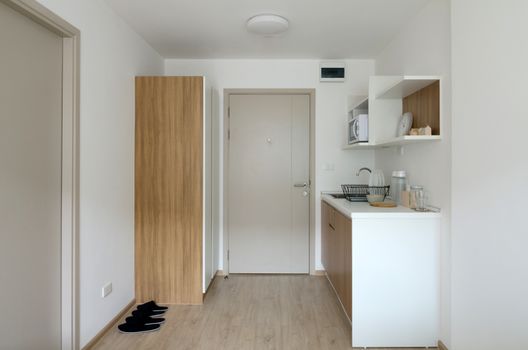 Interior of pantry with utensil in modern apartment