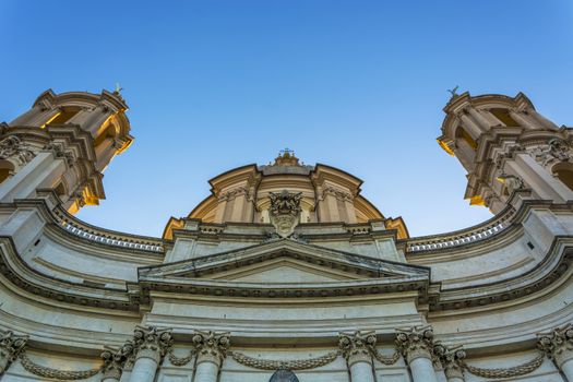 bottom view of the baroque facade of saint Agnese church in Rome