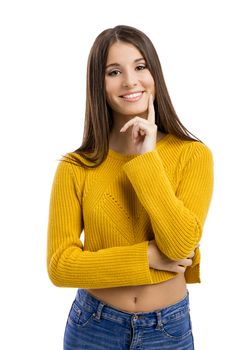 Beautiful and happy girl, isolated over white background 