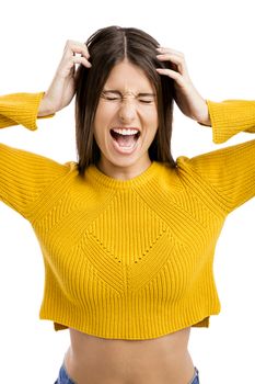 Portrait of a stressed young girl yelling