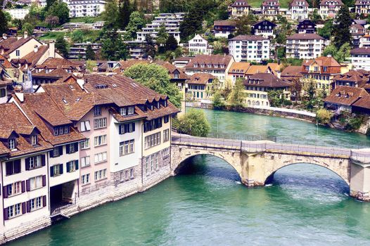 Aerial View of the City of Berne and River Aare, Vintage Style Toned Picture