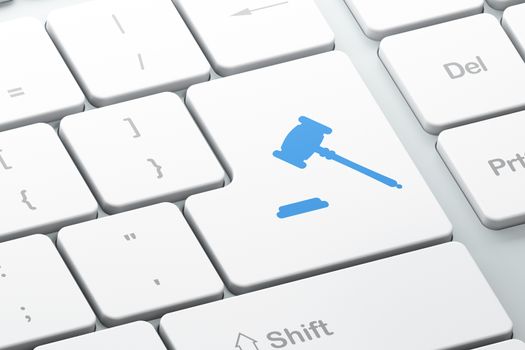 Law concept: Enter button with Gavel on computer keyboard background, 3D rendering
