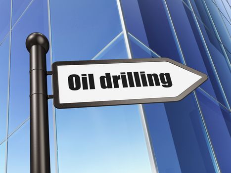 Manufacuring concept: sign Oil Drilling on Building background, 3D rendering