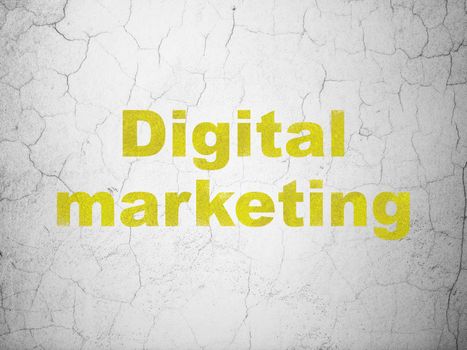 Marketing concept: Yellow Digital Marketing on textured concrete wall background