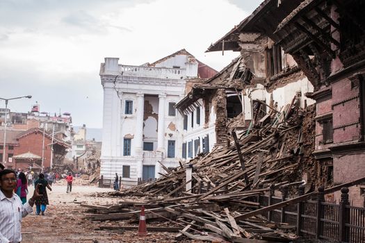 NEPAL,Kathmandu: Destruction in Kathmandu's Durbar Square on April 25, 2015, after a magnitude 7.8 earthquake hit the area.More than 8,000 people died in the quake and some 3.5 million were left homeless. 