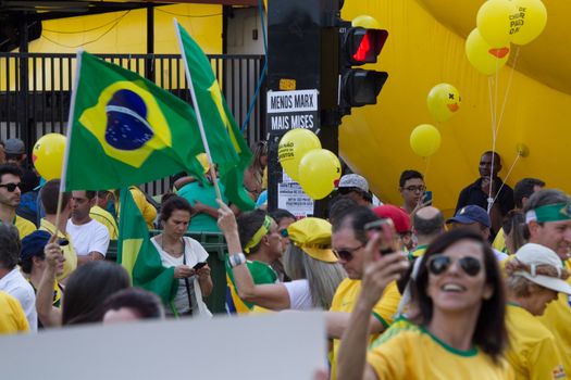 BRAZIL, Sao Paulo: Thousands of activists supporting the impeachment of President Dilma Rousseff rallied on in Sao Paulo, on April 17, 2016.Brazilian lawmakers on Sunday reached the two thirds majority necessary to authorize impeachment proceedings against President Dilma Rousseff. The lower house vote sends Rousseff's case to the Senate, which can vote to open a trial. A two thirds majority in the upper house would eject her from office. Rousseff, whose approval rating has plunged to a dismal 10 percent, faces charges of embellishing public accounts to mask the budget deficit during her 2014 reelection.