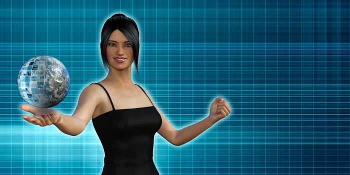 Global Communications with Woman Holding Globe in Her Palm