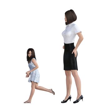 Mother Daughter Interaction of Girl in Trouble Running as an Illustration Concept