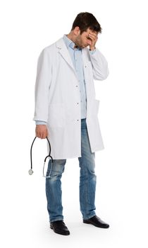 Doctor with a stethoscope trying to deliver bad news, isolated
