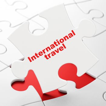 Travel concept: International Travel on White puzzle pieces background, 3D rendering