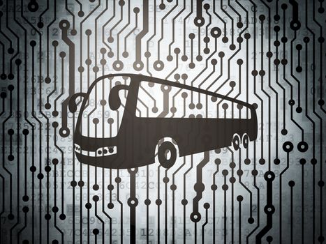 Vacation concept: circuit board with  Bus icon, 3D rendering