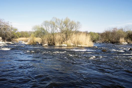 Rocks and whitewater rapids on the "Southern Bug" river in Ukraine
