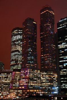 Towers at Moscow City business center, evening view