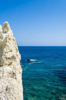 Sea landscape made of white mineral formations on Milos island, at Greece