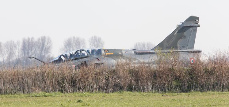 LEEUWARDEN, NETHERLANDS - APRIL 11, 2016: French Air Force Dassault Mirage 2000N during the exercise Frisian Flag. The exercise is considered one of the most important NATO training events this year.