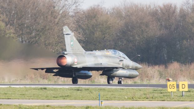 LEEUWARDEN, NETHERLANDS - APRIL 11, 2016: French Air Force Dassault Mirage 2000N during the exercise Frisian Flag. The exercise is considered one of the most important NATO training events this year.