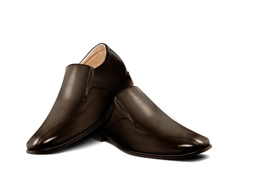 Men leather shoe in brown over white